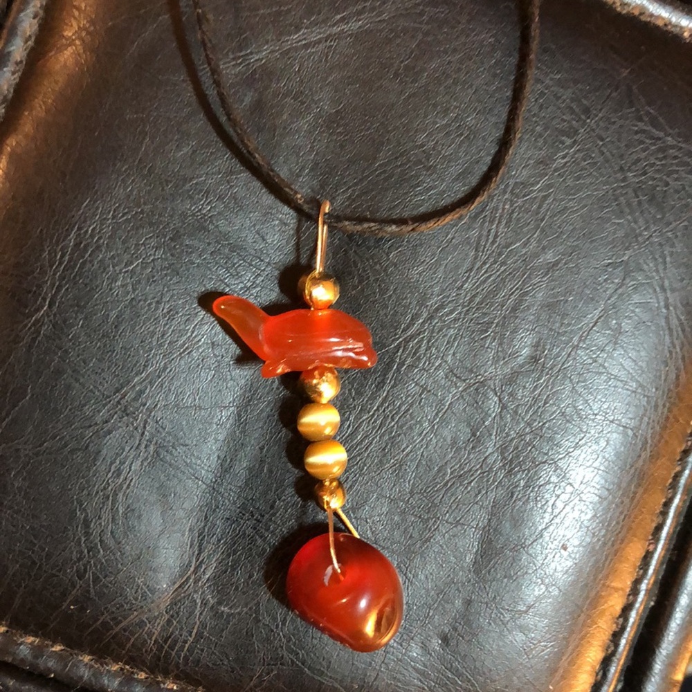Handmade natural precious stone pendant.. Stones-Vintage carved carnelian.NWT